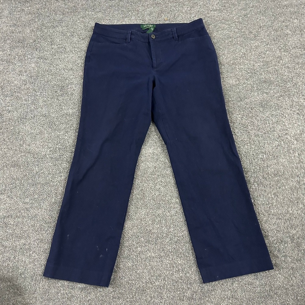 Lauren Ralph Lauren Pants Womens Size 12 Navy Blue Adelle Straight Leg Stretch